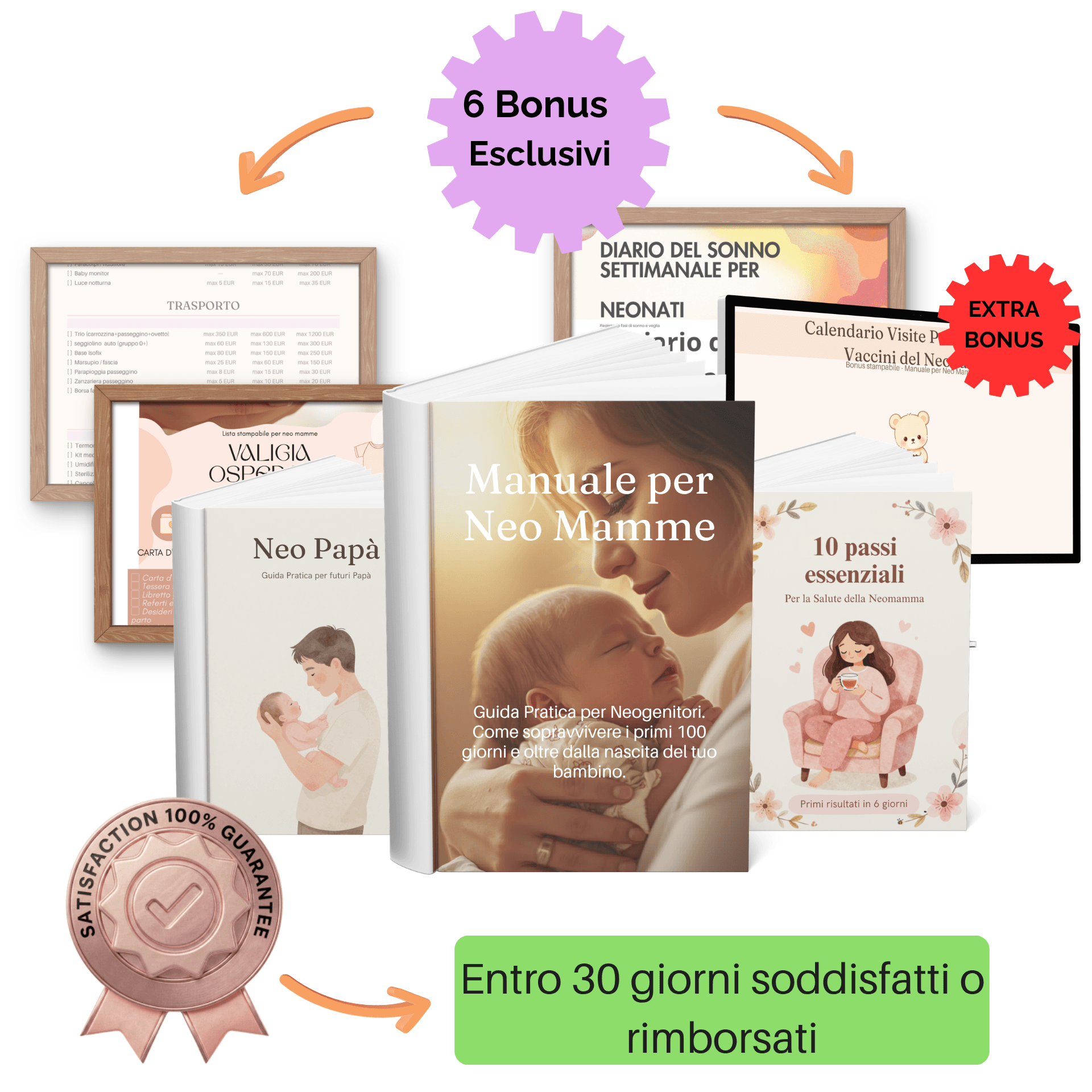 Kit Neo Mamma Manuale + 6 Bonus con risorse pratiche per neo mamme e neonati.